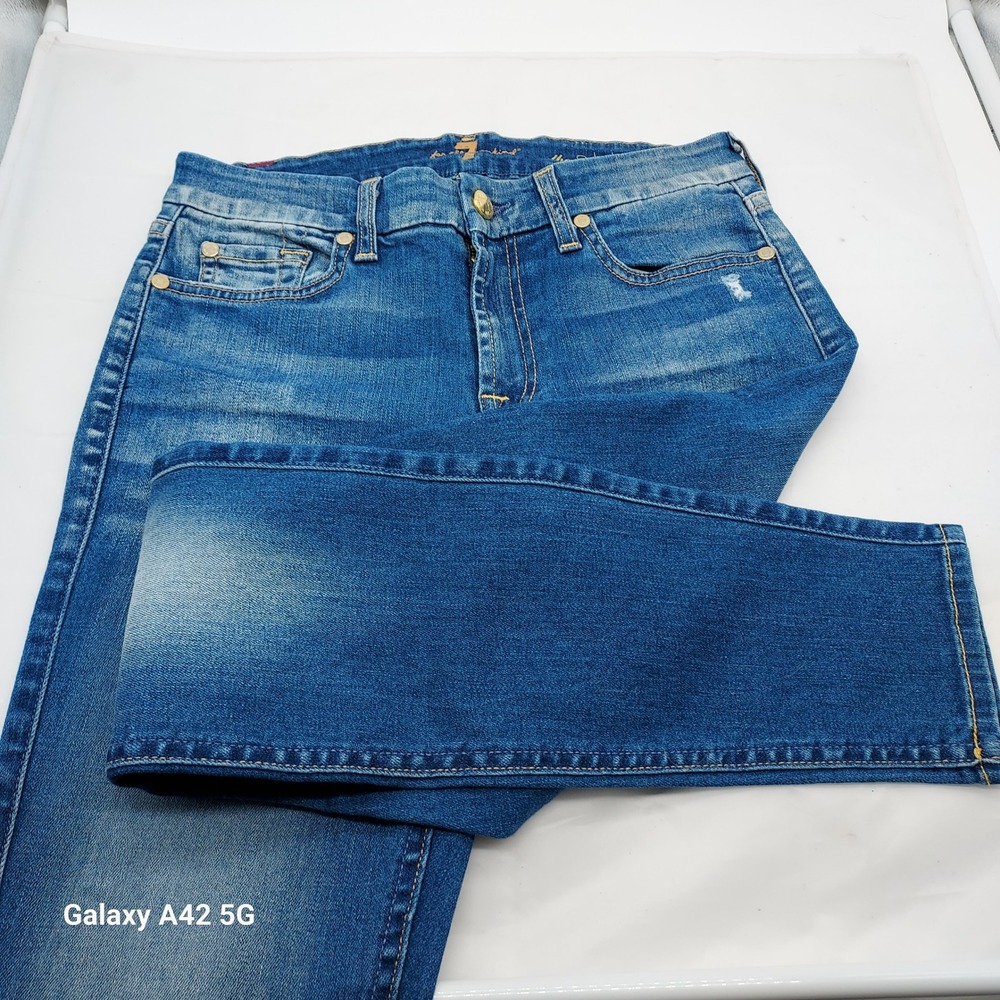 7 For All Mankind The Skinny Distressed Blue Jeans AU030144A Size 26